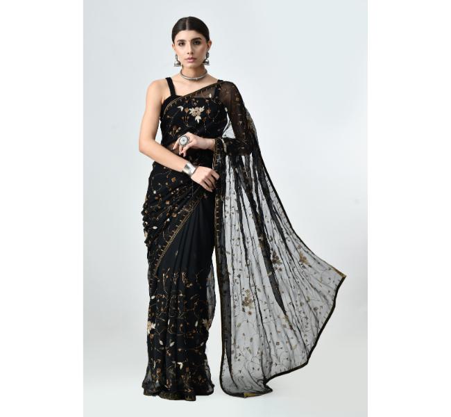 Pure Chinon Chiffon With Kassab Jaal Tilla Work